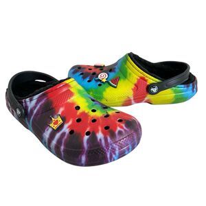 Crocs Classic Fuzzy Lined Tie Dye Mens 8 Womens 10 Multicolor Clogs Sandals